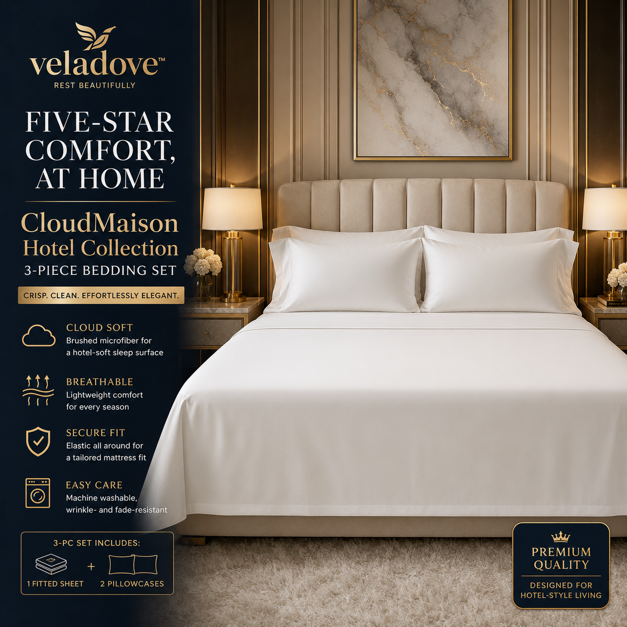 Veladove™ CloudMaison Hotel Collection 3-Piece Bedding Set