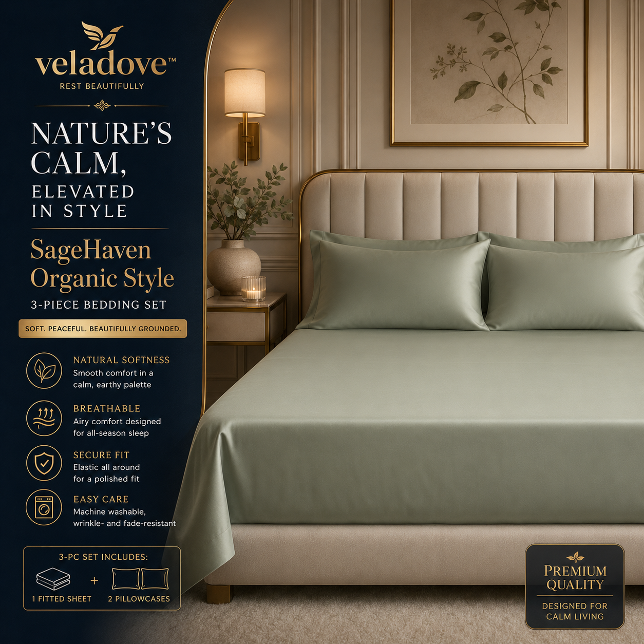 Veladove™ SageHaven Organic Style 3-Piece Bedding Set