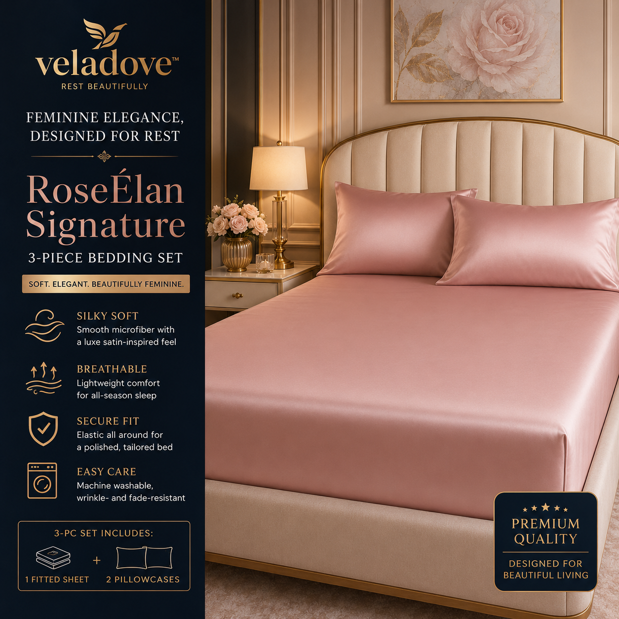 Veladove™ RoseÉlan Signature 3-Piece Bedding Set