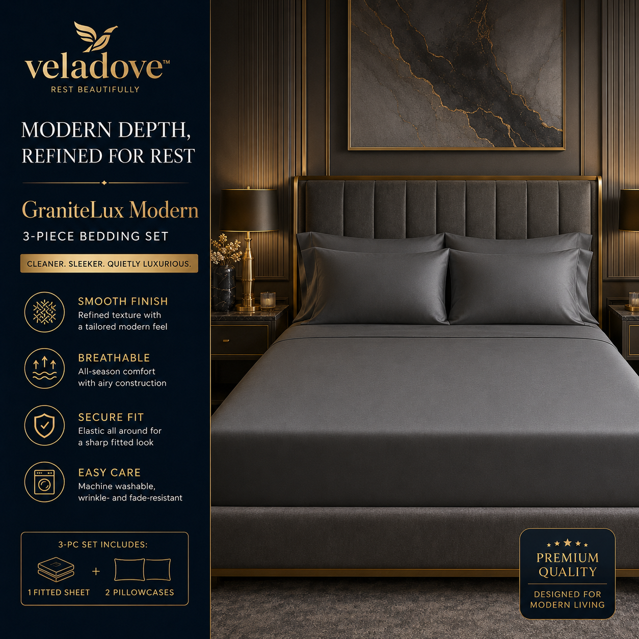 Veladove™ GraniteLux Modern 3-Piece Bedding Set