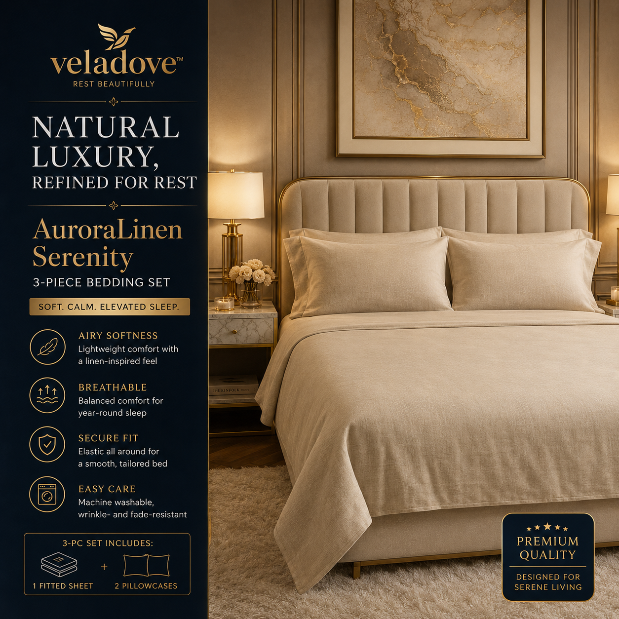 Veladove™ AuroraLinen Serenity 3-Piece Bedding Set